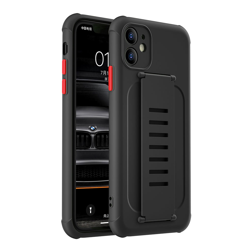 Hand Strap Grip ELASTIC Slim TPU Protective Case Cover for iPhone 12 / 12 Pro 6.1 (Black)